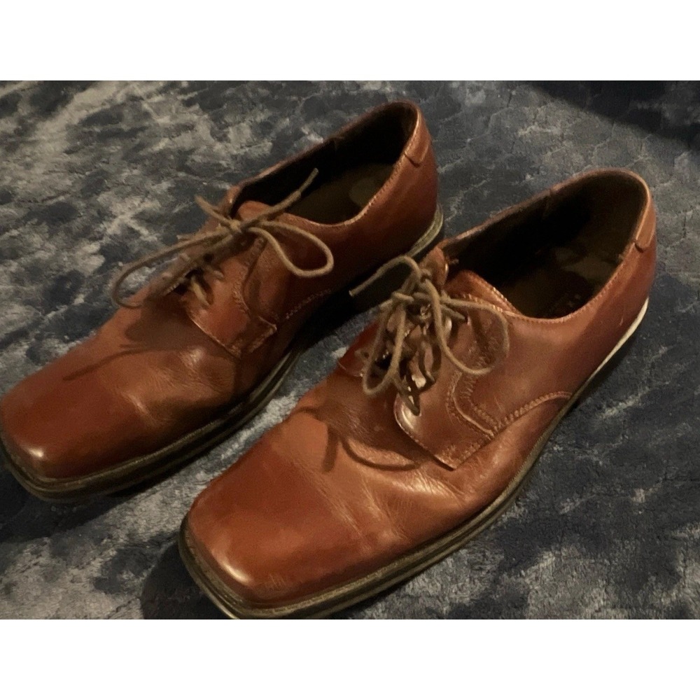 Axcess Men's Brown Leather Lace-Up Derby Dress Shoes Square Toe US 10